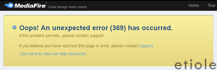 MediaFire Unexpected 369 Error