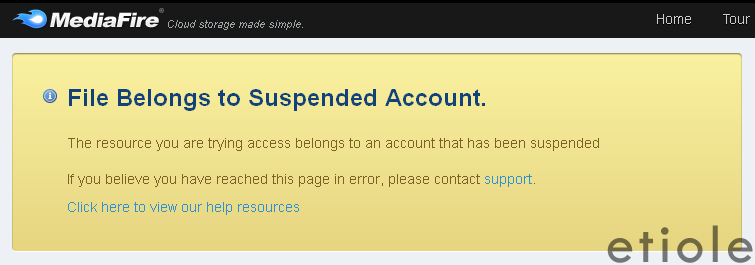 MediaFire Suspended Account Notice