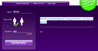 Generate a cool and smart status for your facebook or twitter account ...